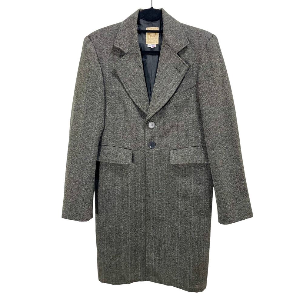 Vintage 90s Wah Maker Frontier Frock Coat Gray Wool Herringbone Tweed Size 34
